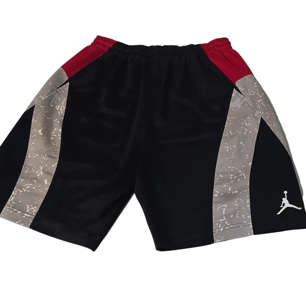 Jordan Basketball Shorts Mens Large Black Red Grey Cement Print Jumpman Mesh L